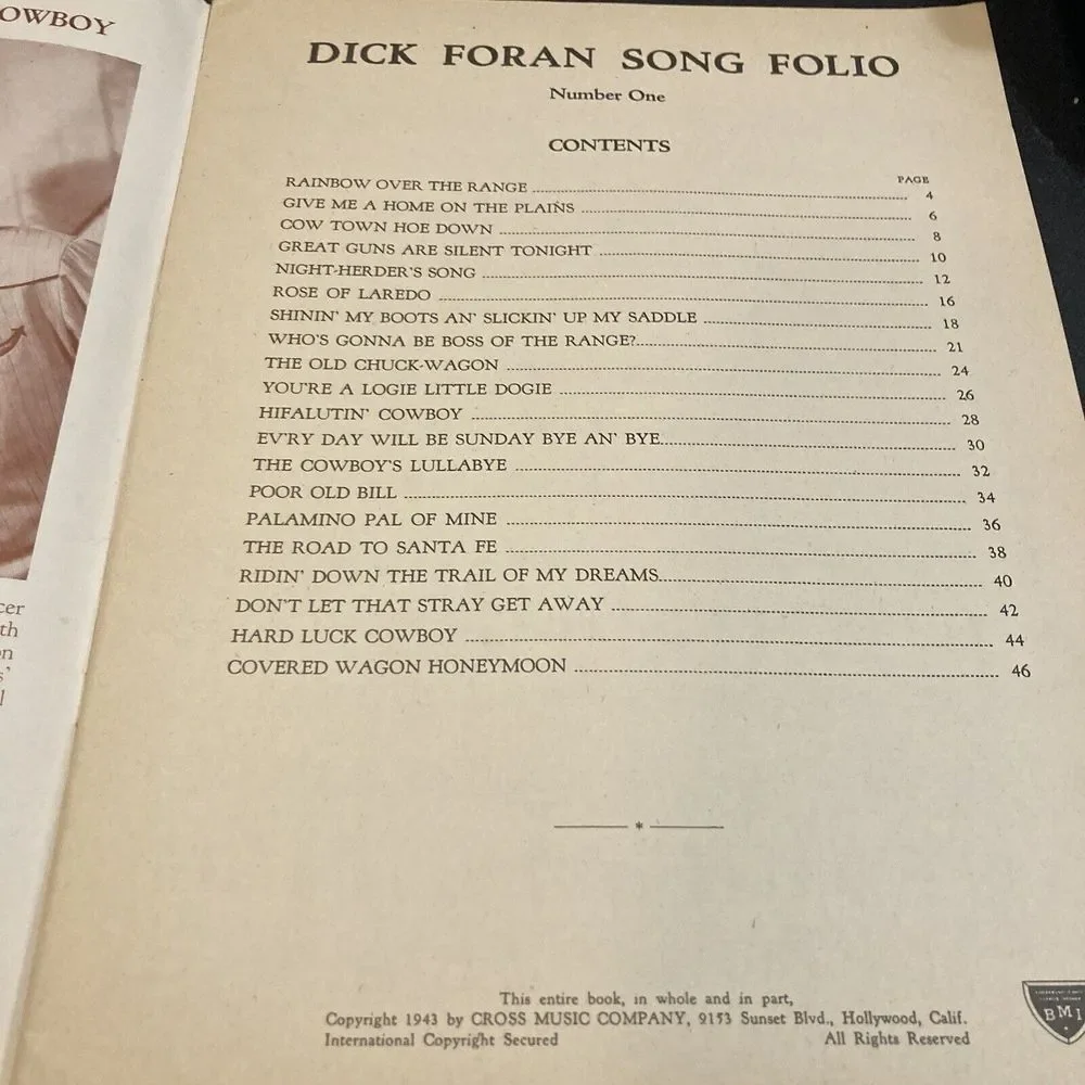 Dick Foran Hollywood Cowboy Western Songbook Fleming Allan Rainbow Over Range‎